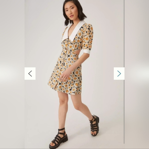 Anthropologie Mavae Puff Sleeve Ginghan Cutout Mini Dress - Picture 1 of 10